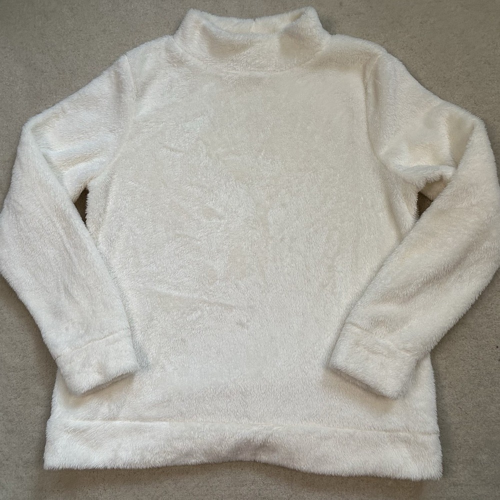 Talbots Ivory Mock Neck Fleece Pullover Cozy Petite Medium